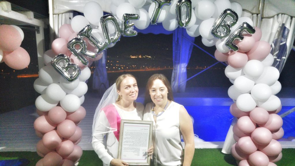 צילום מסיבת רווקות של שני והכלה סביב מלא בלונים